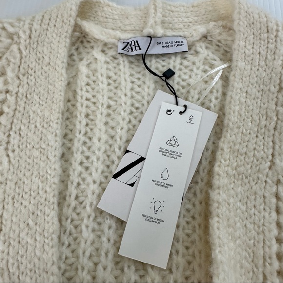 Zara Open Front Long Line Cardigan Cream, S - Picture 4 of 9